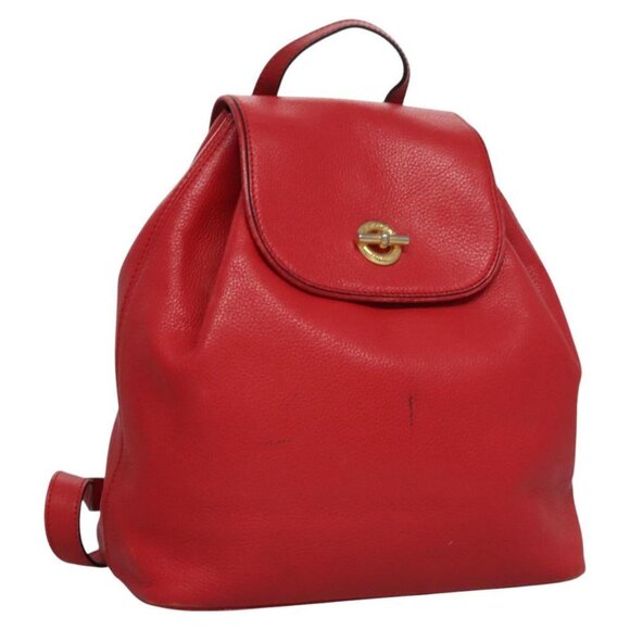 CELINE Backpack Leather Red Gold Auth 109813 - Picture 1 of 16